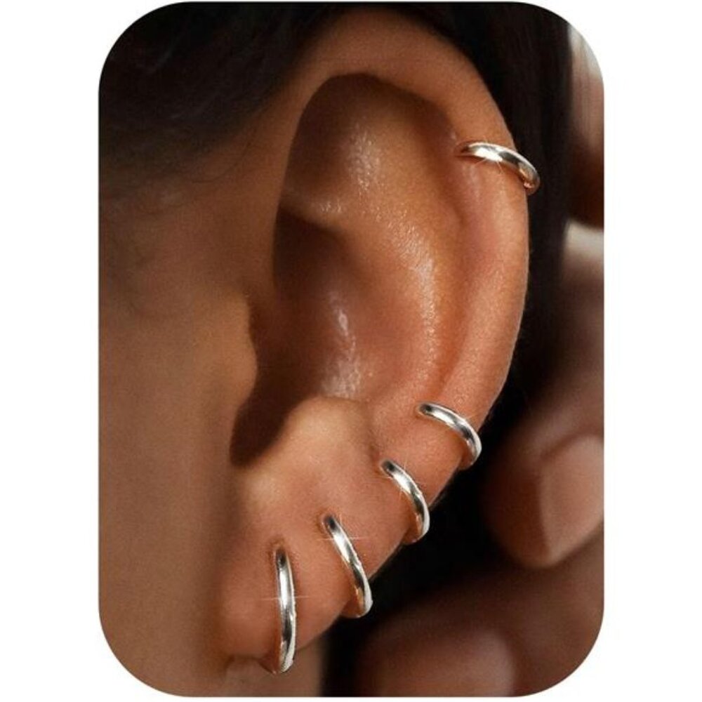 5 Pairs Small Sterling Silver Hoop Earrings Set for Women Lightweight Tiny Hoops